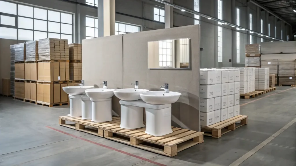 Porcelain bathroom sink highlighting higher upfront cost and heavier weight, affecting shipping and installation in hotel and resort projects.