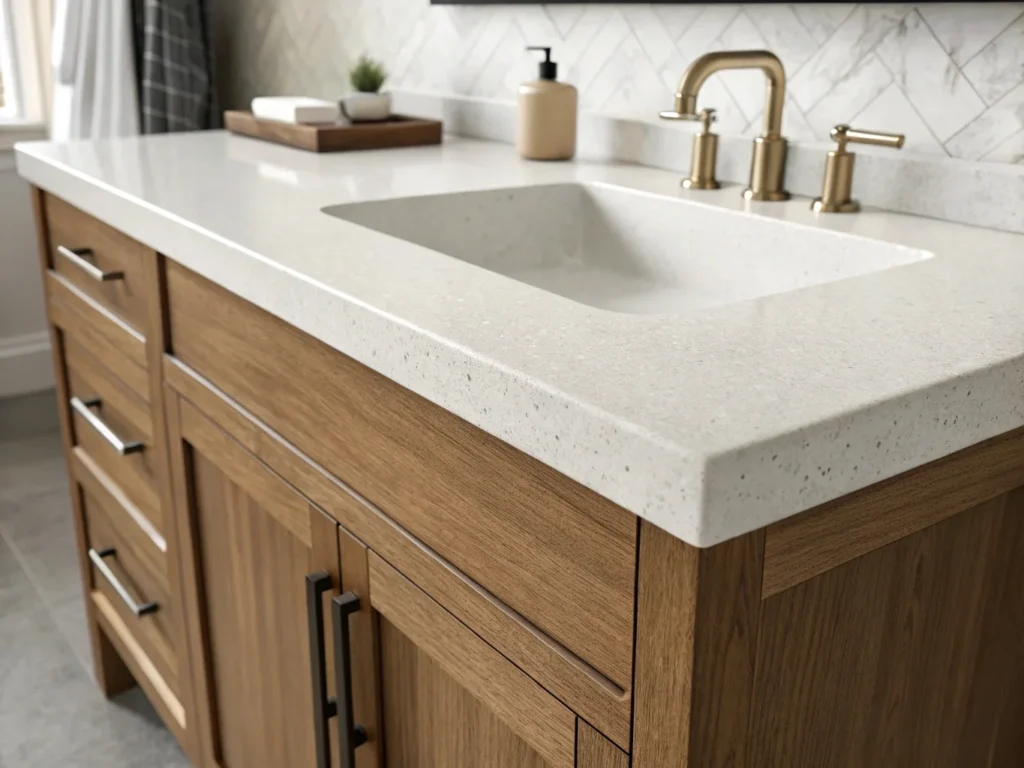 Modern bathroom featuring a floating vanity and a transitional vanity, showcasing 2025 US trends with sleek design, space-saving elegance, and durable materials suitable for hotels and homes.