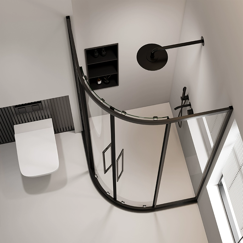 New Angle Corner Double-Door Shower Enclosure – Transparent Tempered Glass, Beautiful Curve New Angle Corner Double-Door Shower Enclosure – Transparent Tempered Glass, Beautiful Curve