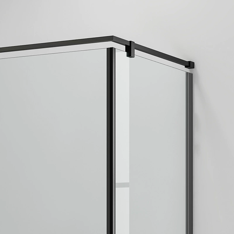 F-851 Matte Black Half-Frame Tempered Glass Corner Shower Enclosure — Modern Hinged Door, L-Shaped Shower Door F-851 Matte Black Half-Frame Tempered Glass Corner Shower Enclosure — Modern Hinged Door, L-Shaped Shower Door