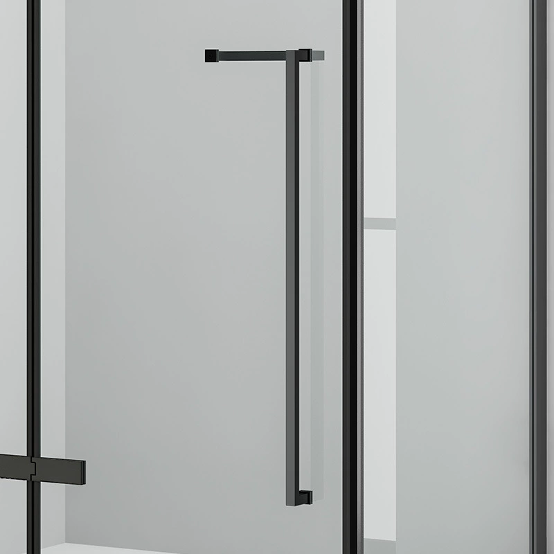 F-851 Matte Black Half-Frame Tempered Glass Corner Shower Enclosure — Modern Hinged Door with Extra-Long Handle F-851 Matte Black Half-Frame Tempered Glass Corner Shower Enclosure — Modern Hinged Door with Extra-Long Handle