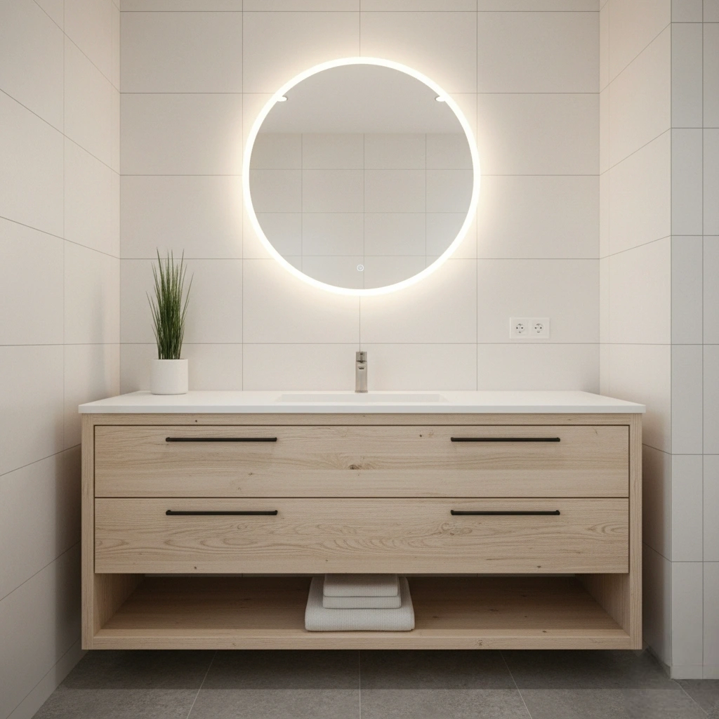 Comparison of hotel bathroom vanities showing farmhouse style for boutique hotels and sleek, minimalist design for urban hotels, highlighting functionality, durability, and guest appeal.