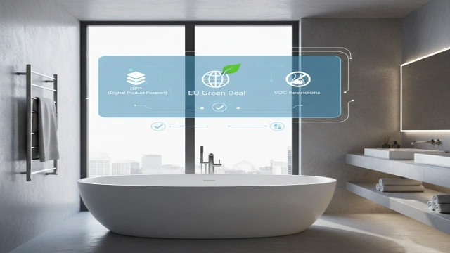 European bathtub specification highlighting EU Green Deal and Digital Product Passport compliance requirements for B2B buyers.