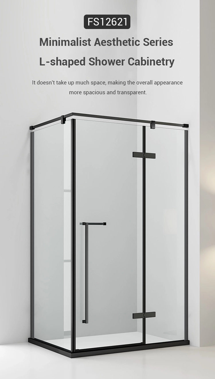 Minimalist L-shaped semi-frameless shower enclosure offering a clean, space-saving design that keeps the bathroom bright, open, and visually uncluttered.
