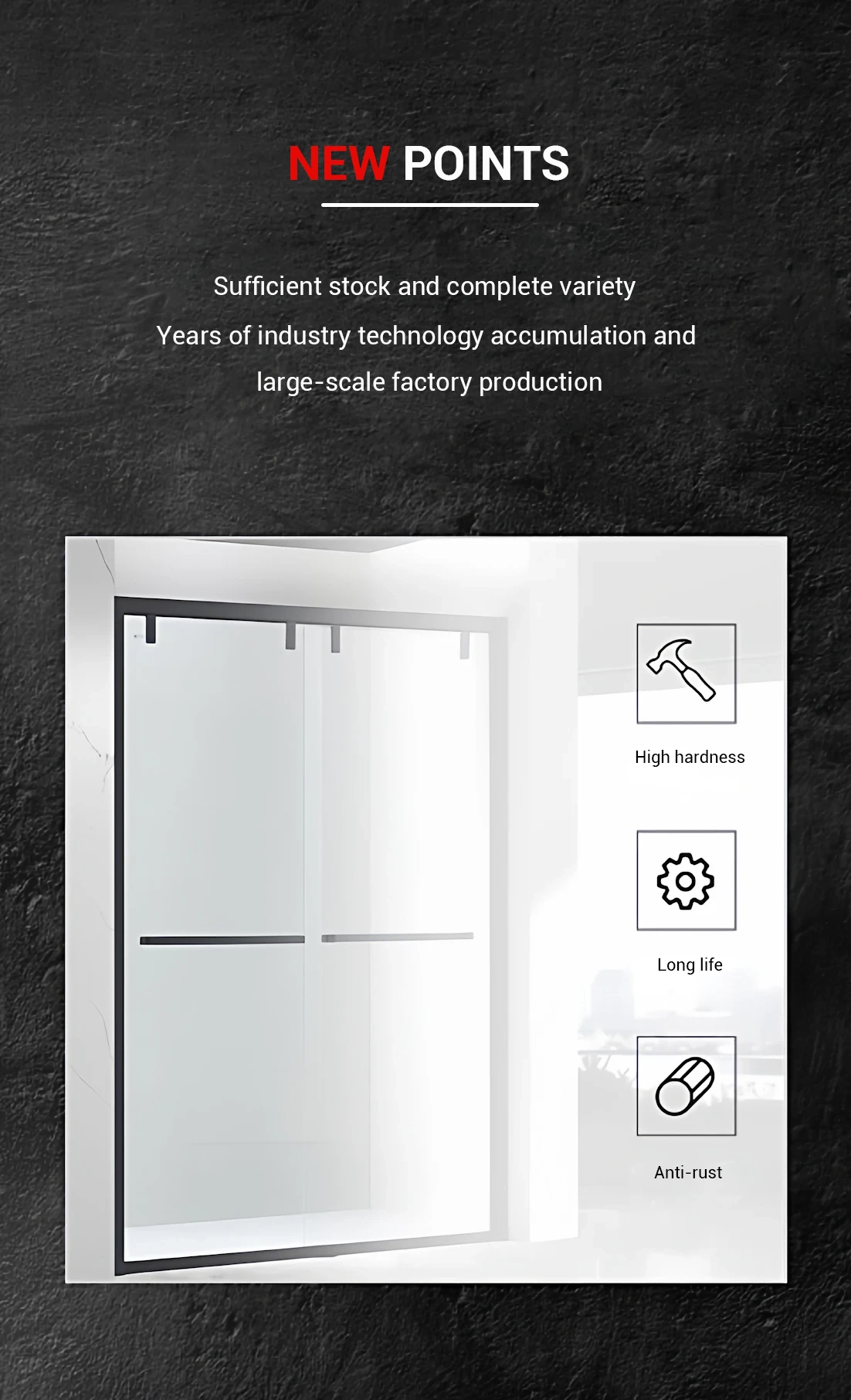 Sturdy black stainless steel shower door frame resisting rust and corrosion, maintaining a modern elegant look.