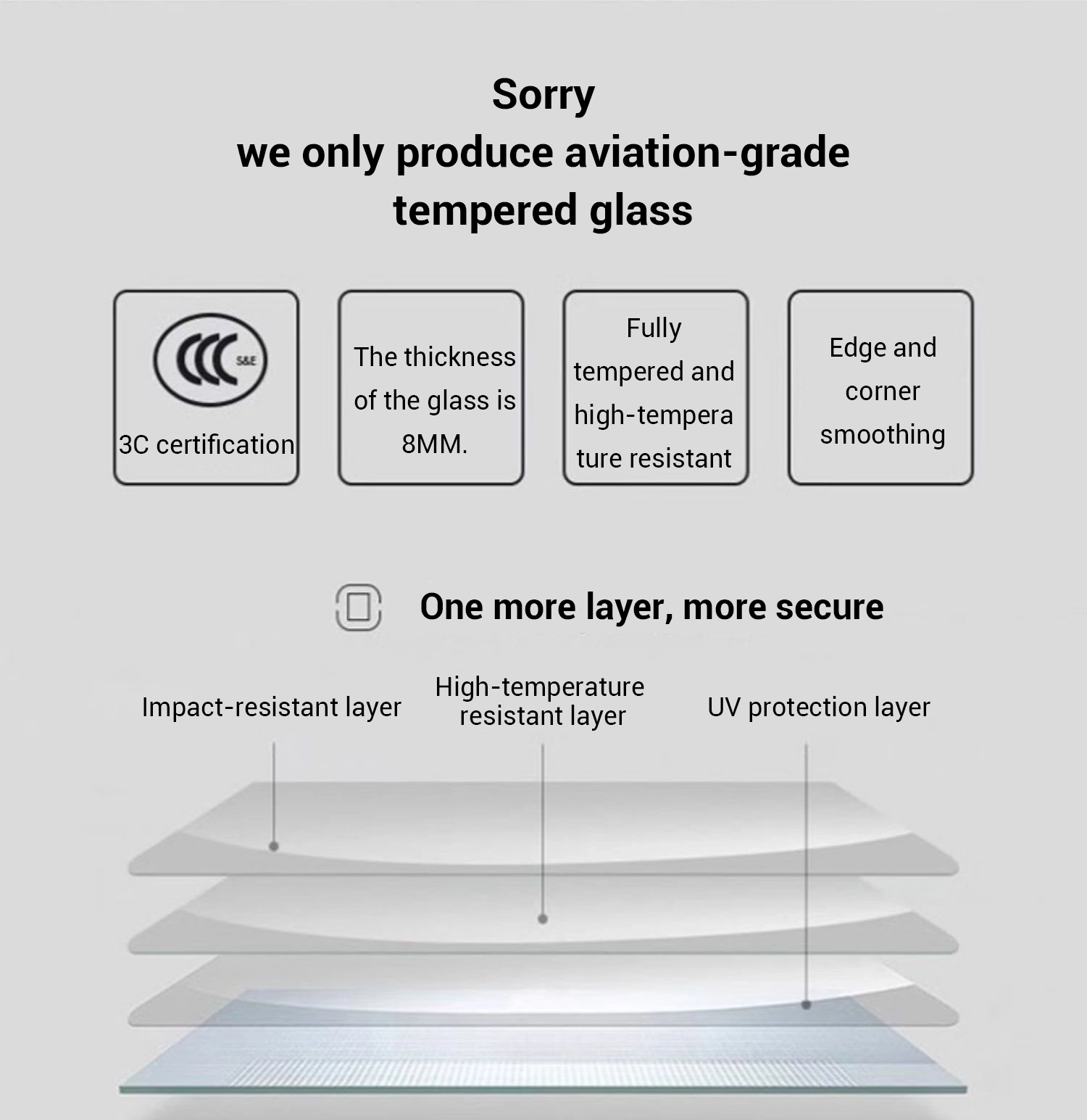 8mm aviation-grade tempered shower glass with 3C certification, showing enhanced heat resistance and impact strength for safer, stronger performance than standard glass.