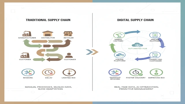 Comparison of traditional and digital bathware supply chains showing ROI improvement.