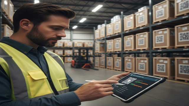 Realistic image of a project manager using a digital dashboard to track bathtub supply chain traceability and delivery performance for ROI optimization.