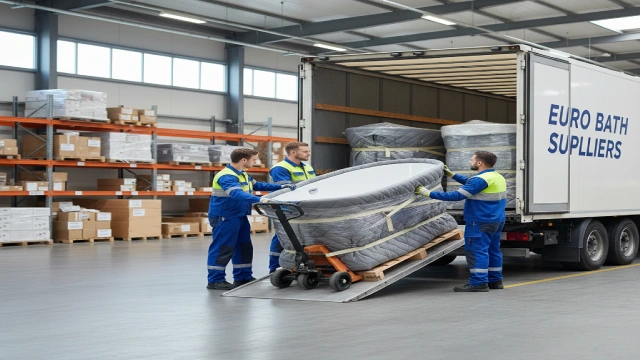 Fragile bathtubs being transported safely by European logistics company to prevent damage and delays