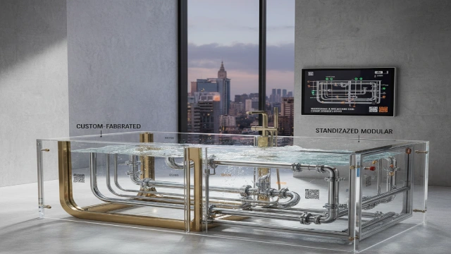 Luxury bathtub showing standardized internal components for lower lifecycle cost and easier maintenance