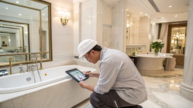 Engineer conducting scheduled maintenance on a bathtub under a long-term service agreement to ensure predictable ROI