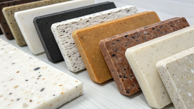 Close-up comparison of common sustainable bathtub material samples.