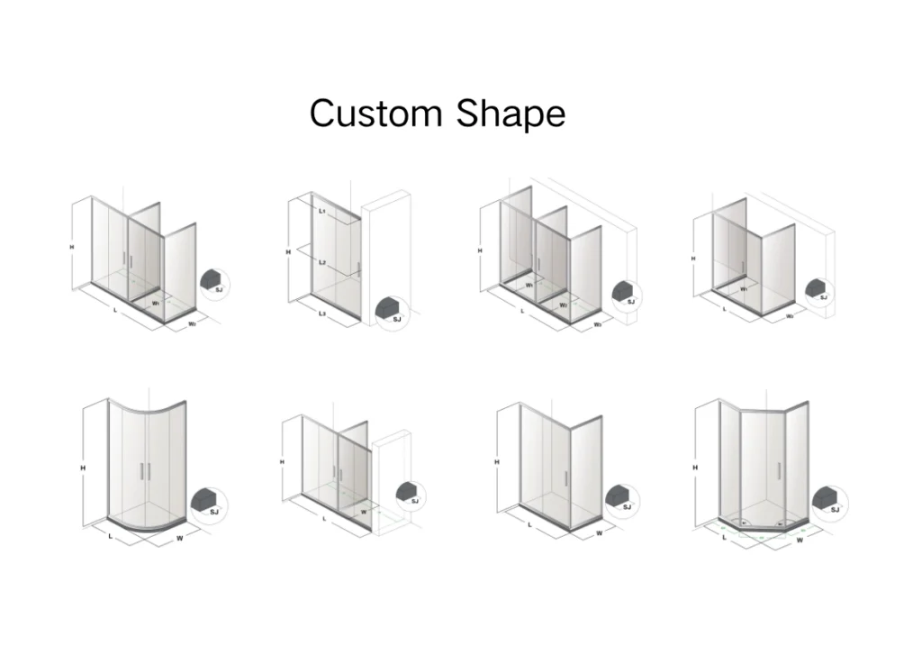 We can customize shower doors in various shapes.