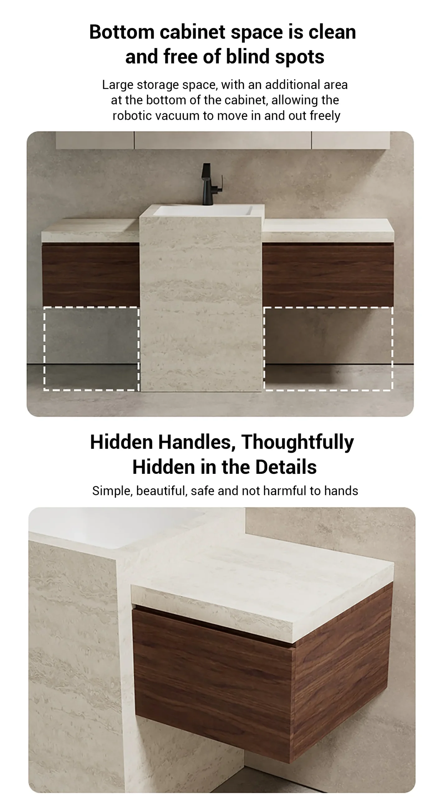 Large Storage Space WD224-120 Customized Modern Light Luxury Bathroom Cabinets with Seamless Integrated Rock Slabs and Column Basins