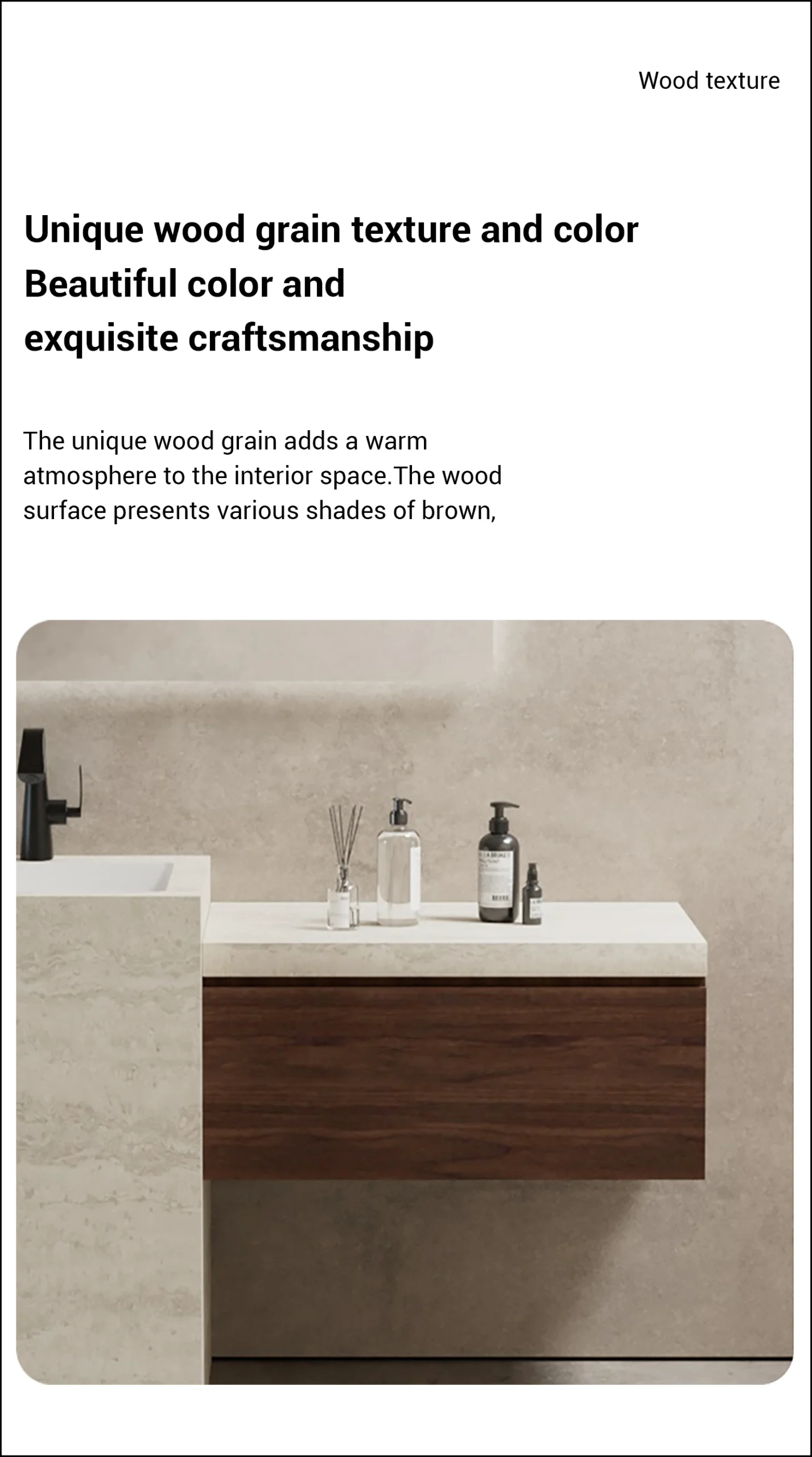 Unique Wood Grain Texture WD224-120 Customized Modern Light Luxury Bathroom Cabinets with Seamless Integrated Rock Slabs and Column Basins