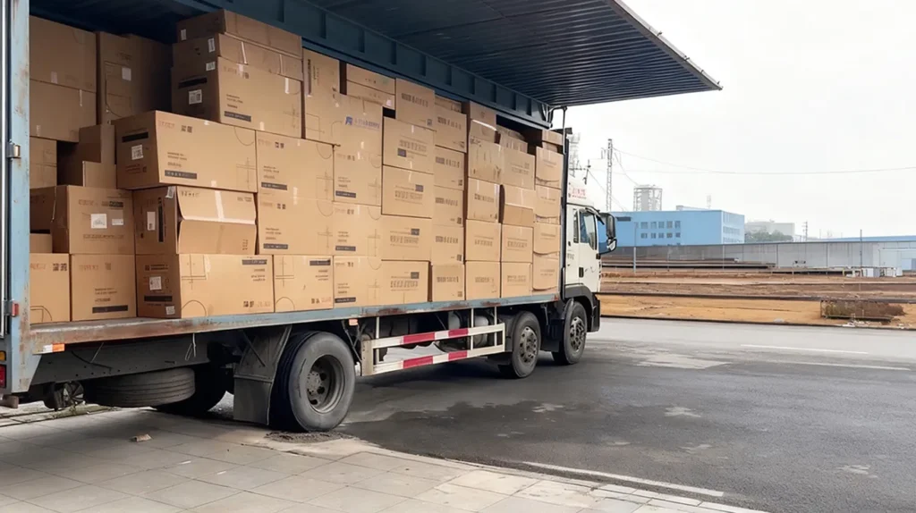 Bathroom vanity shipping cost concept showing DIM weight formula (Length × Width × Height ÷ DIM Factor) and how bulky vanities increase freight charges.