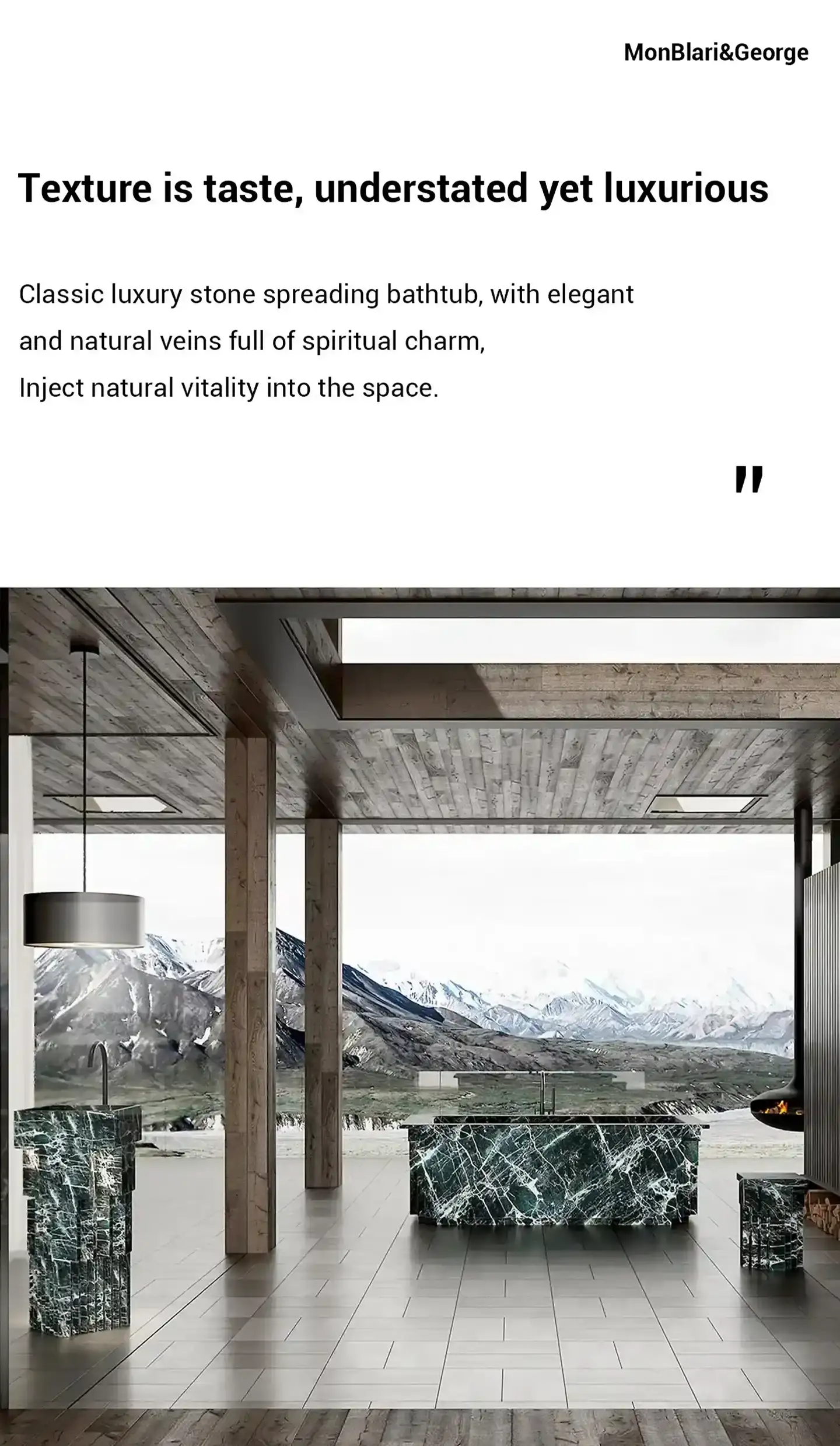 MA-1801 Classic Freestanding Textured Stone Bathroom Deep Soaking Bathtub for High-end Hotel and Resort 2