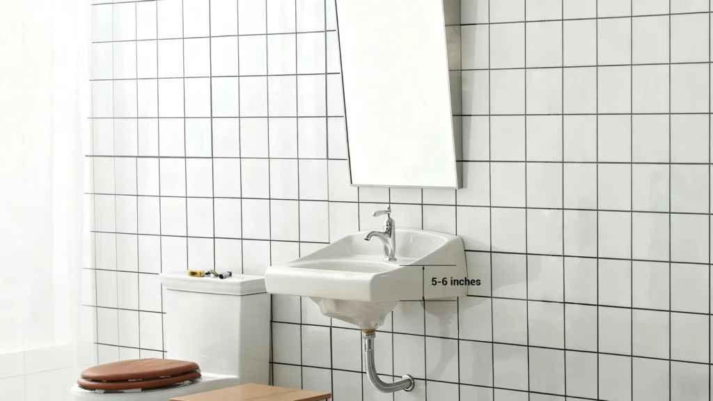 Wall-mounted ADA compliant bathroom sink providing open knee clearance, with luxury hotel design and alternative undermount vanity option.