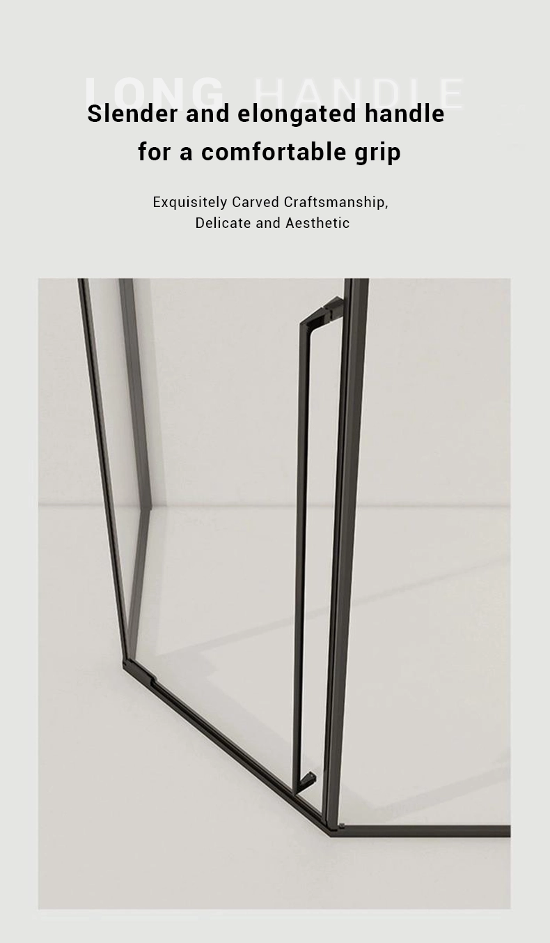 Long stainless steel pull handle with detailed craftsmanship, offering comfortable grip and elegant design