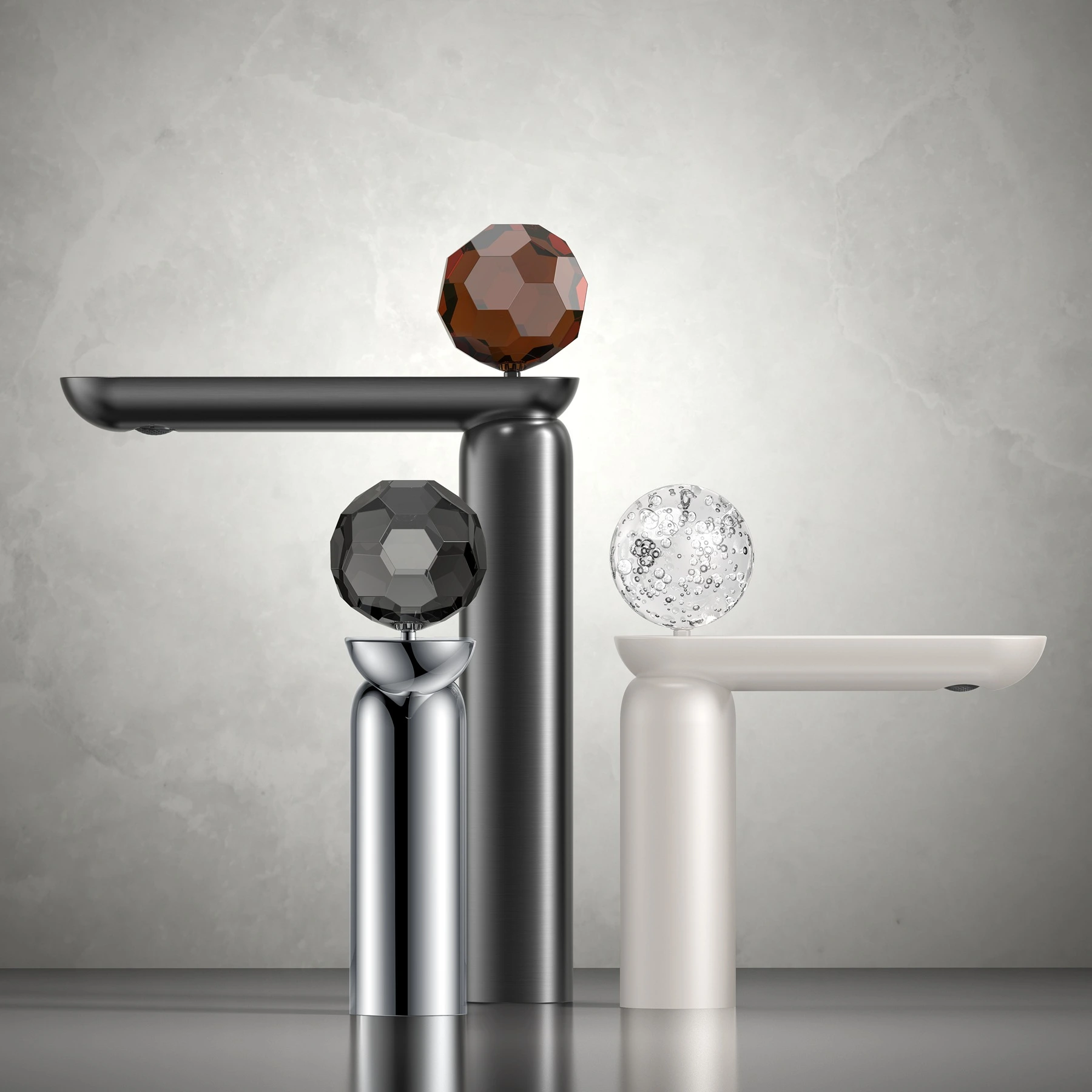 8801-11QH Crystal Handle Single Hole Wash Basin Faucet Hot Cold Water Control Rose Gold Ceramic Valve Core