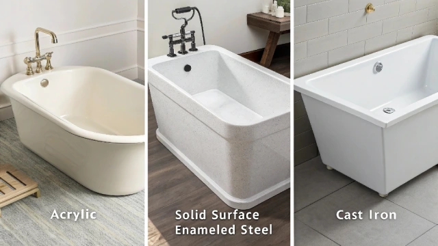 Comparison of acrylic, solid surface, cast iron, and enameled steel bathtubs for commercial hotel use