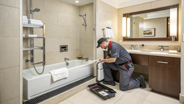Accessible bathtub maintenance design for reducing downtime in business hotels