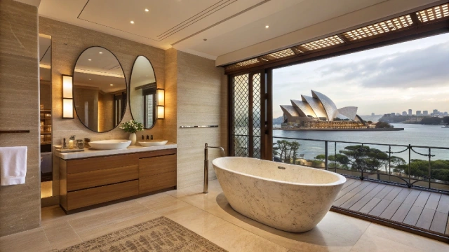 Modern Australian hotel bathroom with a commercial-grade bathtub designed for durability and guest comfort.