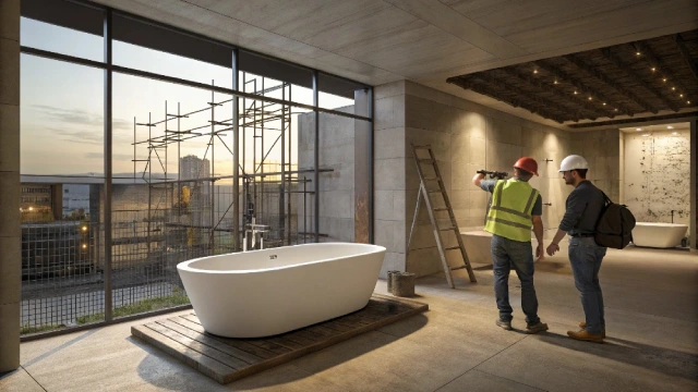 Australian hotel procurement team reviewing bathtub specifications and installation checklist on site