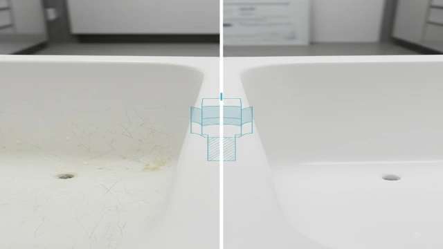 Comparison between low-quality bathtub surface damage and durable commercial-grade bathtub material
