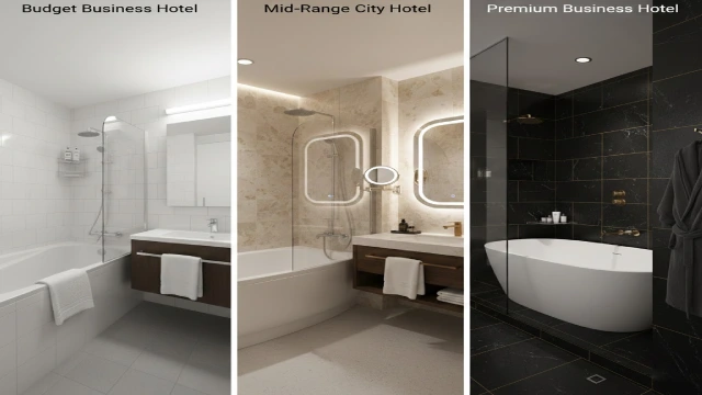 Different bathtub specifications used across various business hotel types with different usage intensity