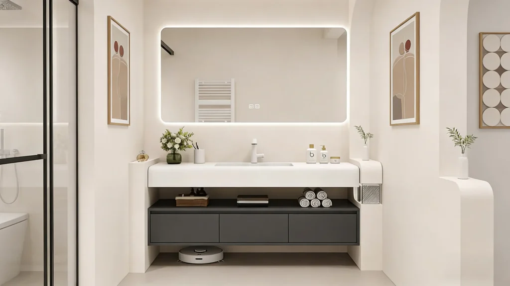 Premium non-porous hotel sink resisting bacterial buildup with clean drain and maintenance tools nearby, highlighting material quality plus plumbing care.