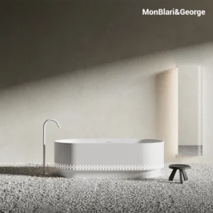 L-0831 White Artificial Stone Bathroom Soaking Bathtub Carved Flower Design