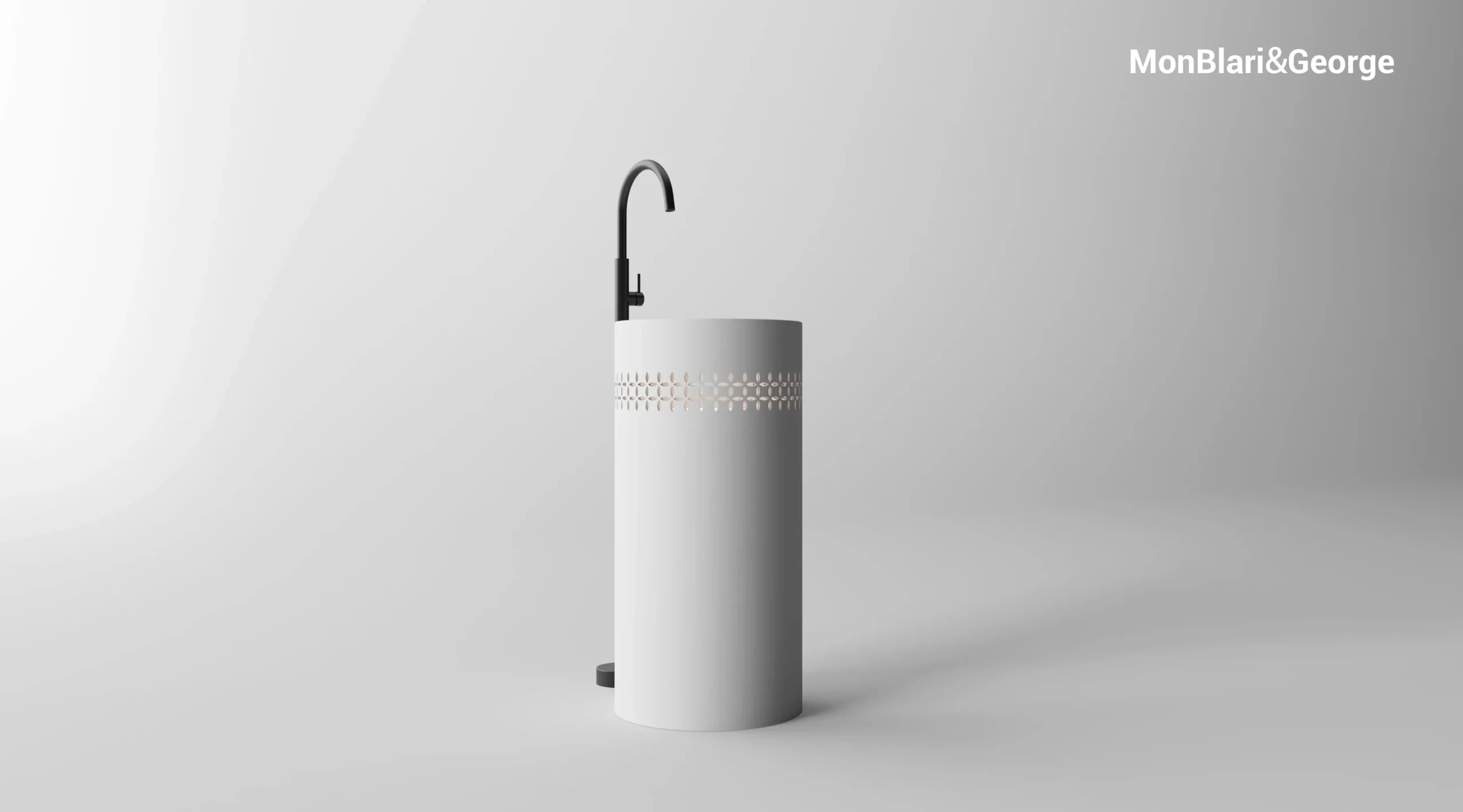 Monblari LINGLONG Series L-Z0831 White Artificial Stone Pedestal Sink with Intelligent Sensing Light 3