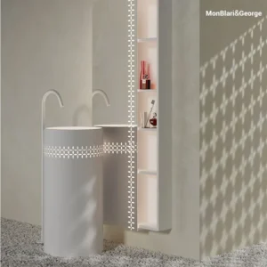 MonBlari LINGLONG Series L-VZ0831 Matte White Bathroom Floating Cabinet Set with Pedestal Basin