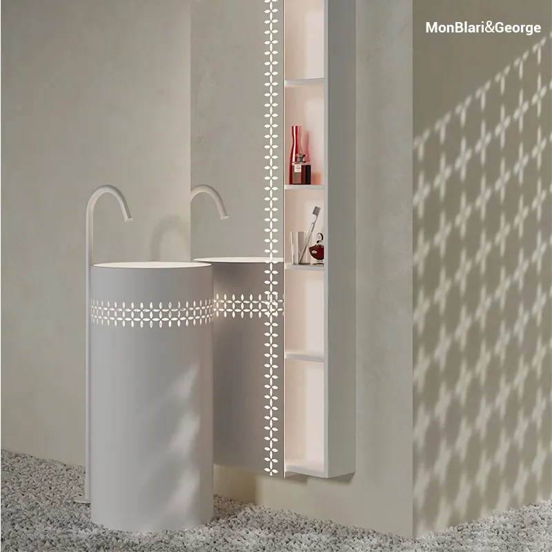 MonBlari LINGLONG Series L-VZ0831 Matte White Bathroom Floating Cabinet Set with Pedestal Basin