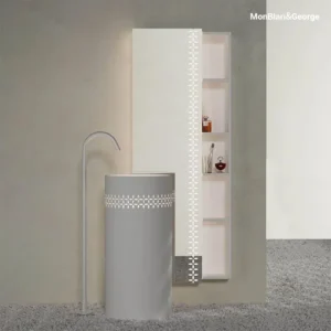 Monblari LINGLONG Series L-Z0831 White Artificial Stone Pedestal Sink with Intelligent Sensing Light