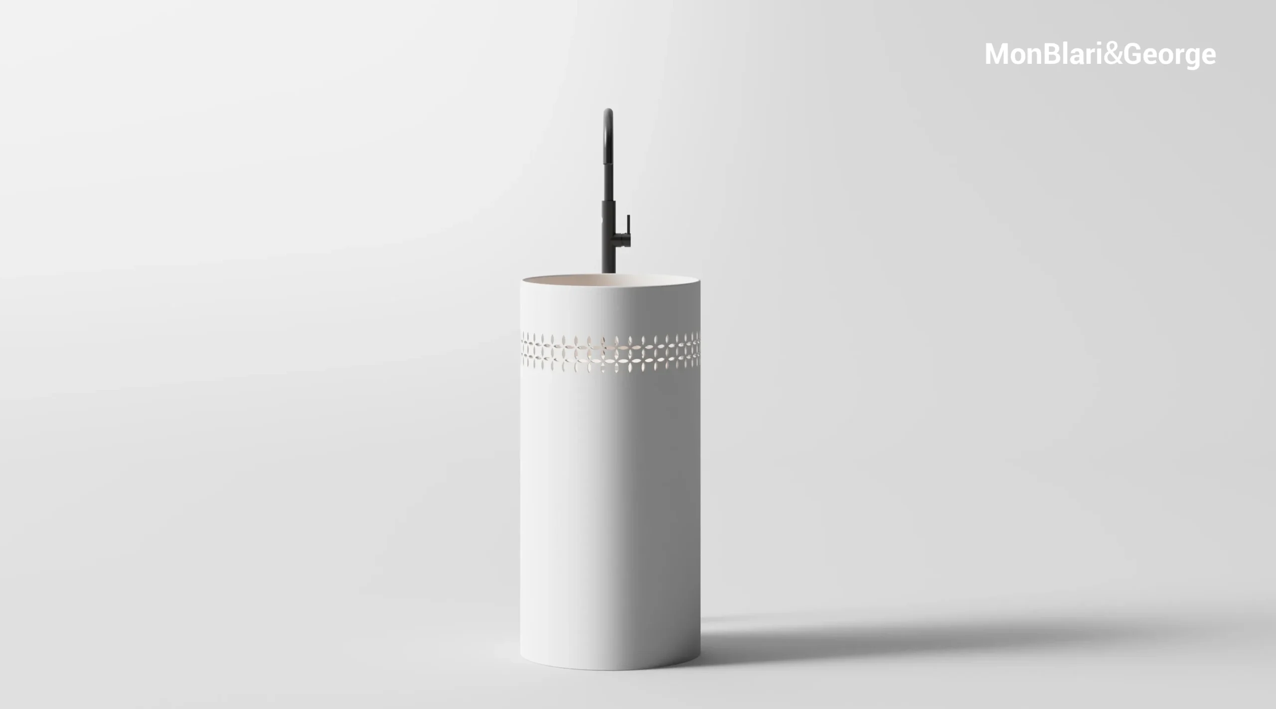 Monblari LINGLONG Series L-Z0831 White Artificial Stone Pedestal Sink with Intelligent Sensing Light 2