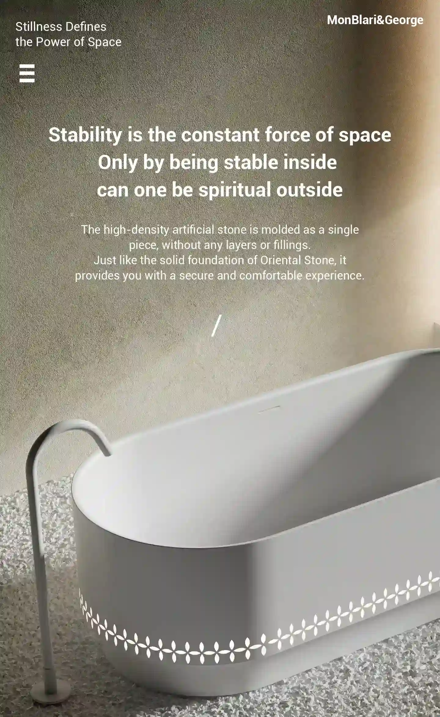 Stability L-0831 White Artificial Stone Bathroom Soaking Bathtub Carved Flower Design