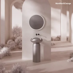 H-Z0811 Modern Sculptural Freestanding Pedestal Washbasin — Matte Metallic Finish