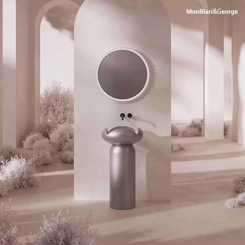 H-Z0811 Modern Sculptural Freestanding Pedestal Washbasin — Matte Metallic Finish