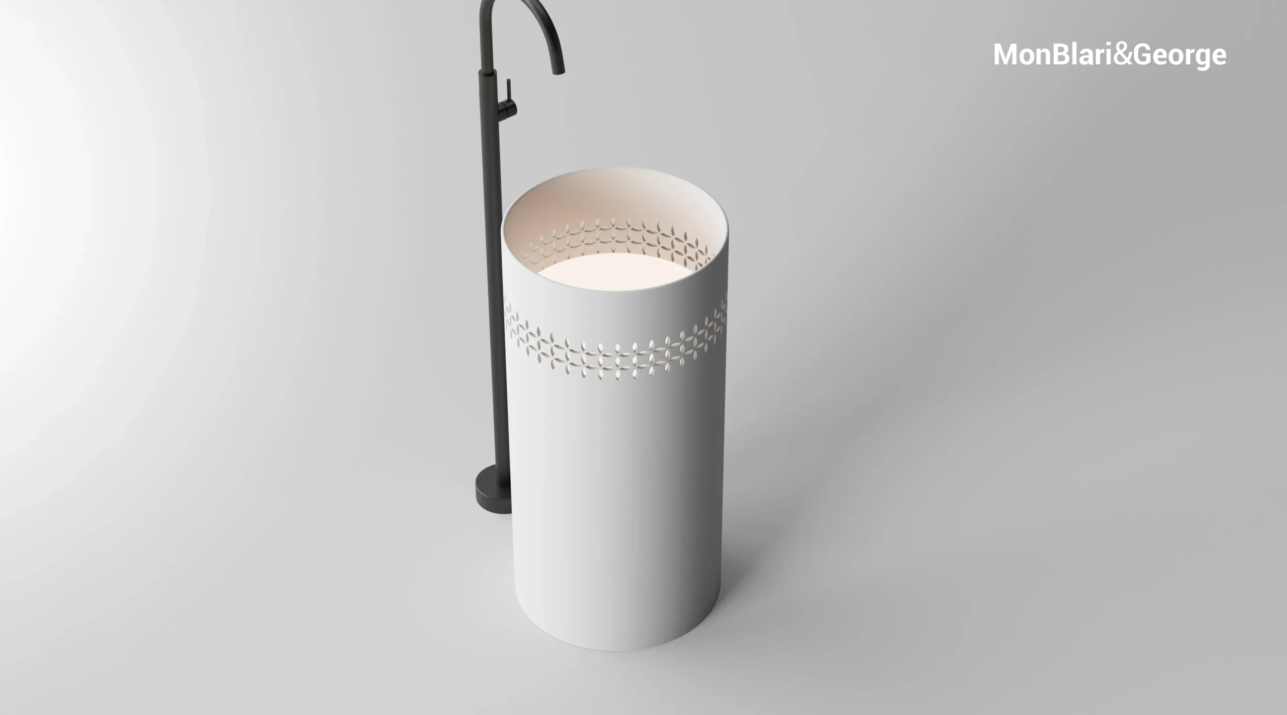 Monblari LINGLONG Series L-Z0831 White Artificial Stone Pedestal Sink with Intelligent Sensing Light 1