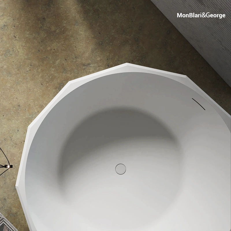 A hand-polished MonBlari BERYL bathtub with a flawless, porcelain-smooth matte finish and a velvety stone-like texture.