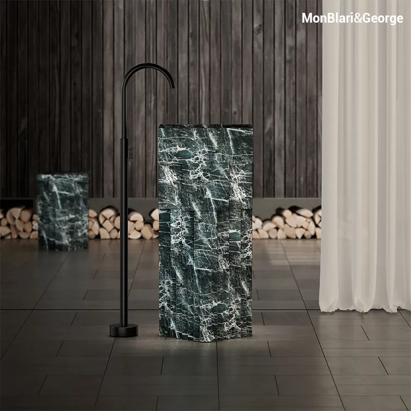 Monblari Matrix Series MA-Z1801 Luxury Textured Stone Freestanding Pedestal Wash Basin