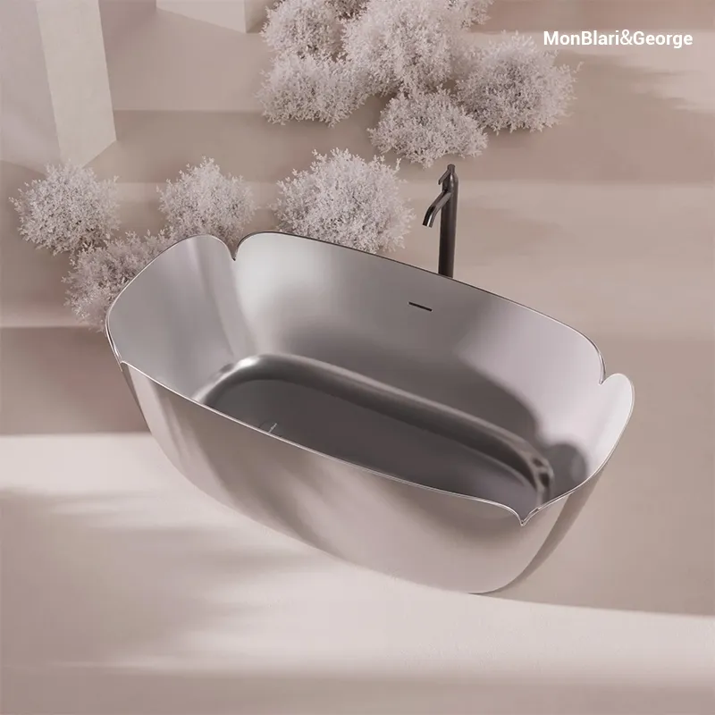 Ergonomic petal-shaped interior of the H-0811 solid surface bathtub for spacious comfort.