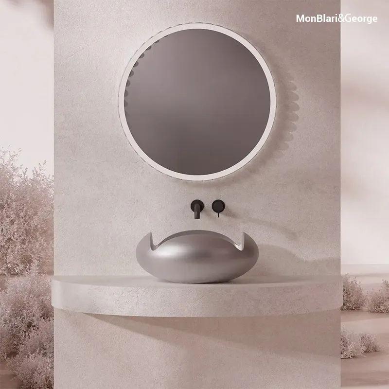 Close-up of the smooth, non-porous matte surface on the H-A0811 engineered stone sink.