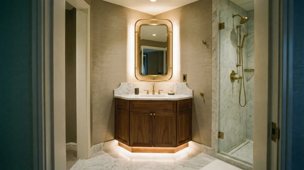 What are the best corner vanity designs for small bathrooms?
