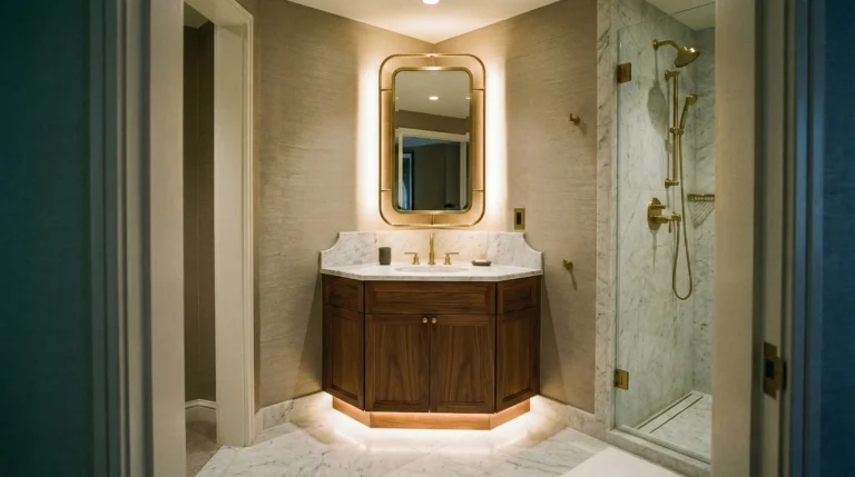 What are the best corner vanity designs for small bathrooms?