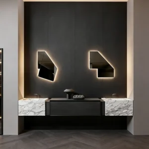NW-AN02 Italian Luxury Style Wall-hung Integrated Marble Basin Bathroom Cabinet Set