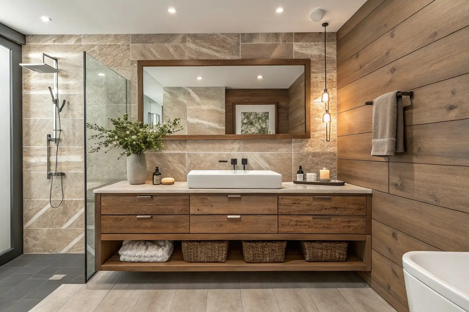 Colorful back-painted glass vanity backsplash for hotel bathrooms, offering an easy-to-clean and modern look.