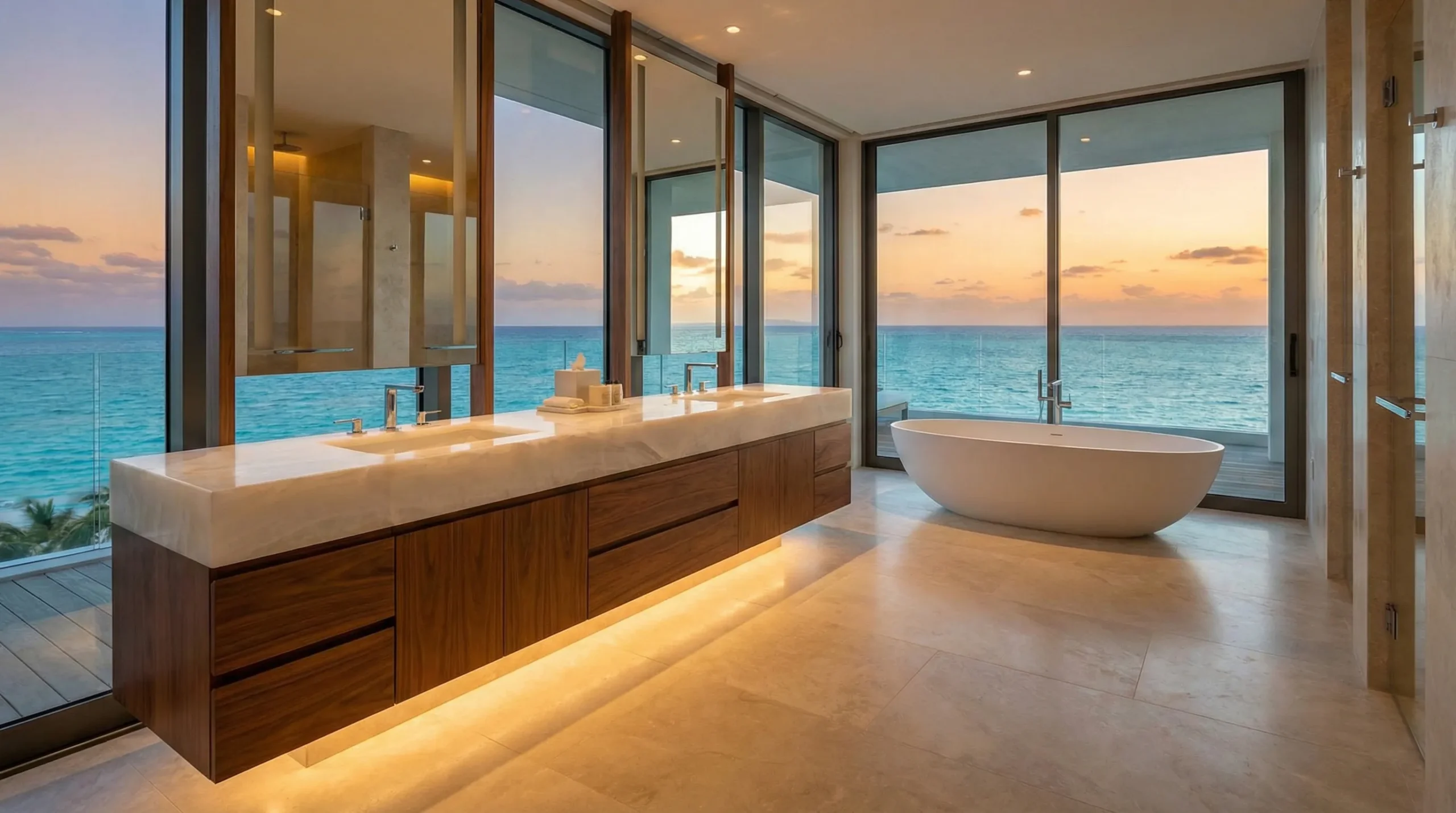 Custom oak bathroom vanity for luxury hotel projects